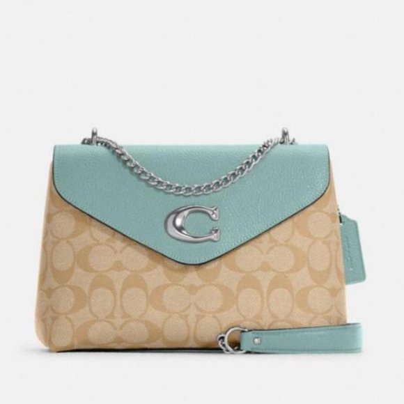 Coach Handbags - Coach Tammie Shoulder Bag In Signature Canvas Light Khaki / Light Teal